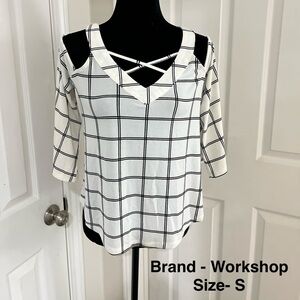 Workshop Republic Clothing Women's Black and Cream Plaid Blouse